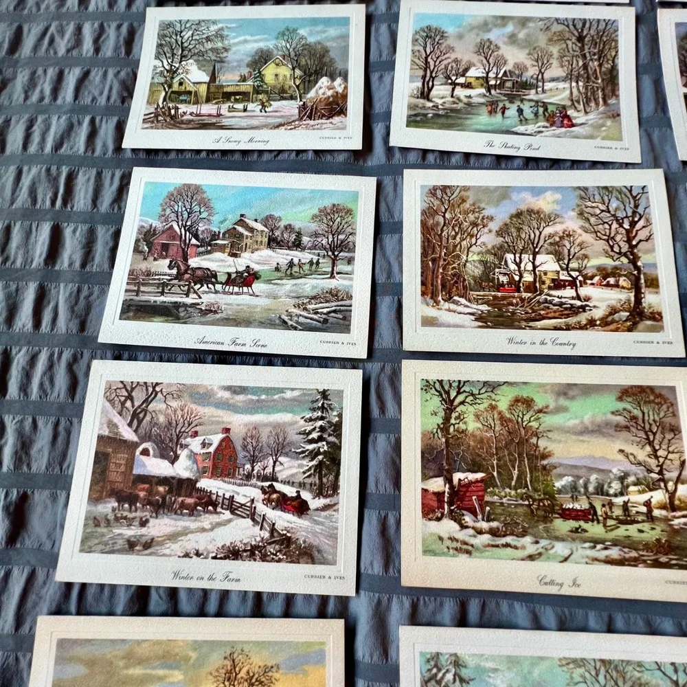 Currier & Ives Vintage Winter Scene Greeting Cards Set of 18 with Envelopes